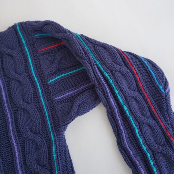 VTG Leo Chevalier Sport Navy Multicolor Stripe Cable Net 100% Cotton Cardigan M - Picture 3 of 9